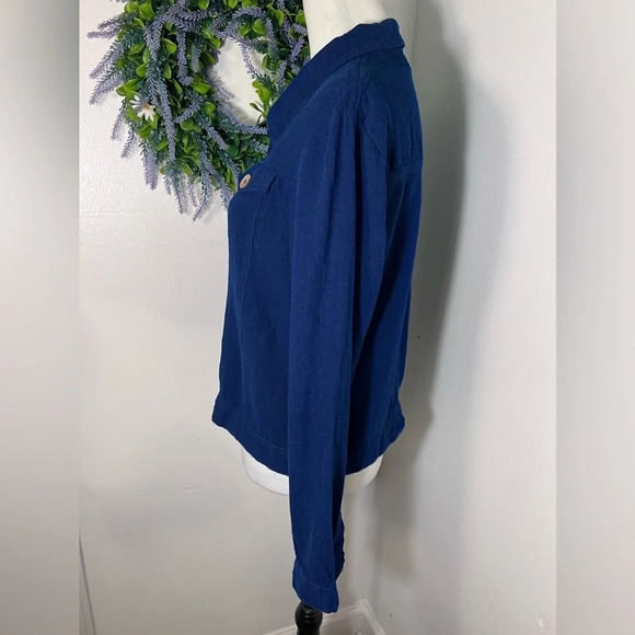Dash, L, navy blue, long sleeve, button front w/collar ,crop,linen blend shacket - Picture 4 of 7